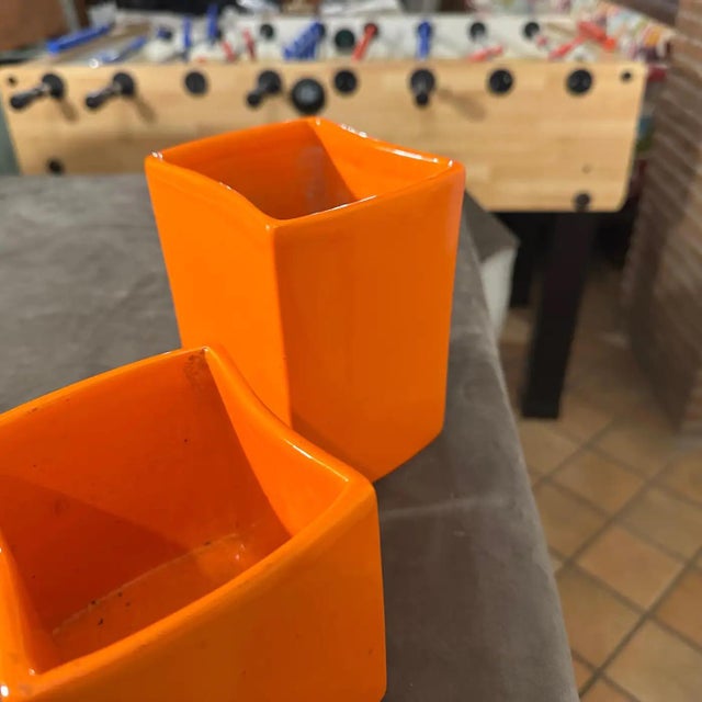 C. 1970 Two Modern Orange Ceramic Vases by Franco Bettonica for Gabbianelli For Sale - Image 9 of 10