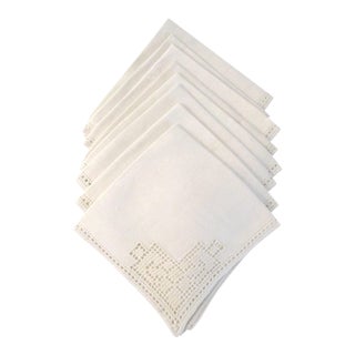 1940s Irish Linen Embroidered Cocktail Napkins - Set of 8 For Sale