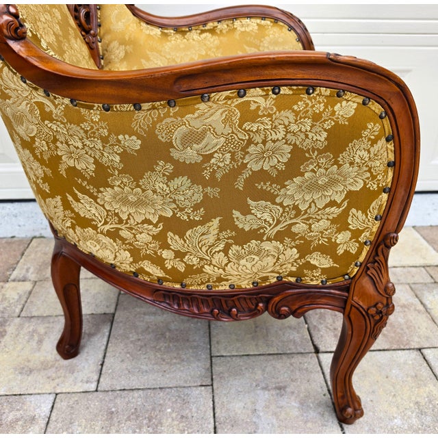Victorian Rococo Revival Carved Bird Crest Music Room Wingback Armchair For Sale - Image 11 of 18
