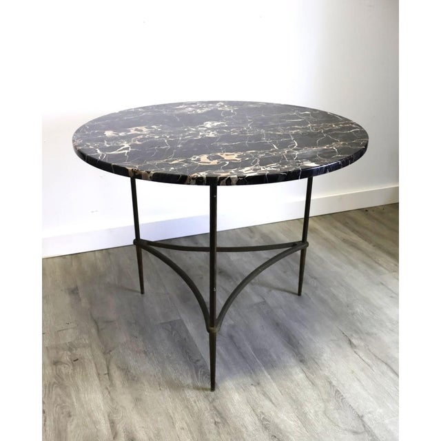 1970s Italian Black Marble Cocktail Table With Patinated Mixed-Metal Tripod Base For Sale - Image 9 of 9