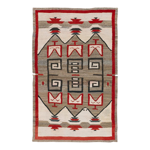 Small Scatter Size Magnificent Tribal Geometric Design Grey Background Antique Native American Navajo Rug / Kilim 4' 2"x 6' 4"