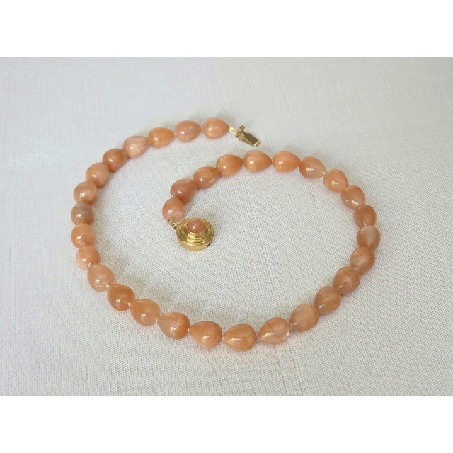 Peach Moonstone Beaded Necklace With Gold Plate Clasp For Sale - Image 10 of 10