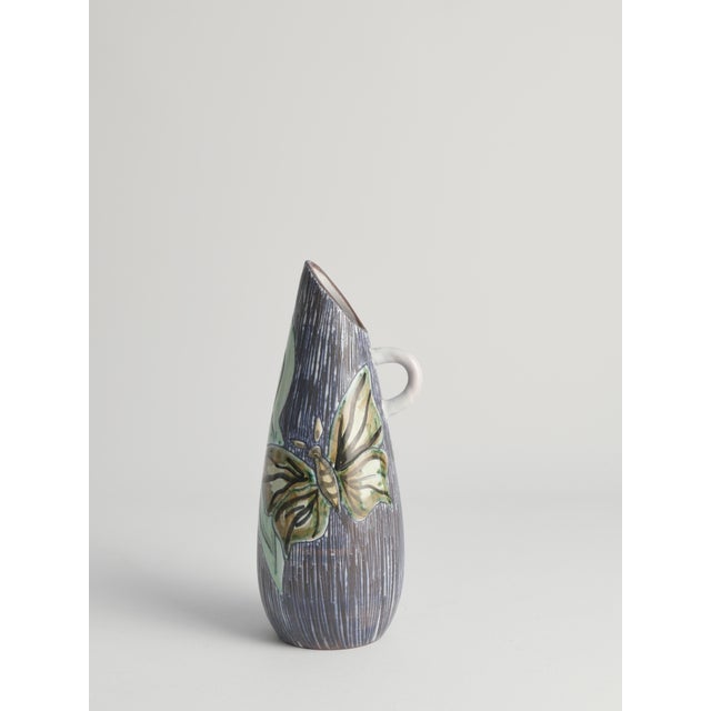 Mid-Century Modern Stoneware Vase with Sgraffito and Butterflies, Sweden, 1950s For Sale - Image 4 of 18