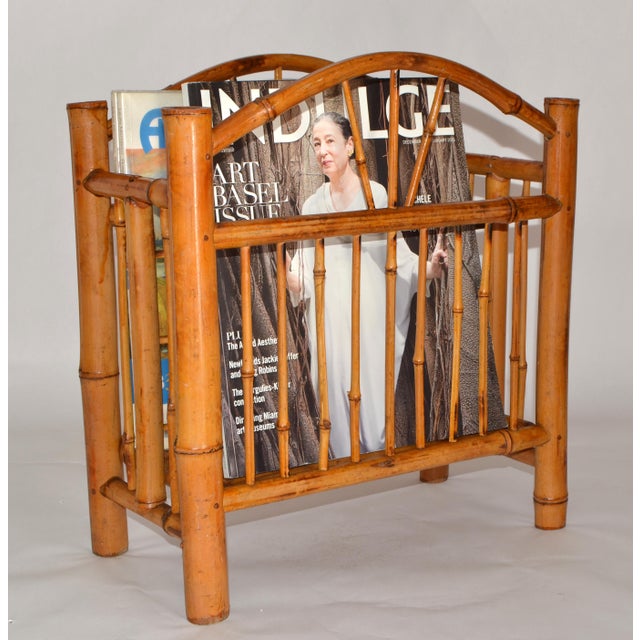 1950s Chinoiserie Bamboo Hand-Crafted Magazine Rack Newspaper Stand For Sale - Image 16 of 17