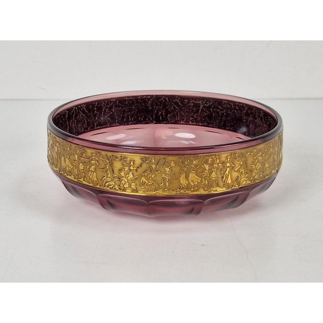 Art Nouveau glass bowl Moser Karlsbad 1920 amethyst Bowl - Glass Amethyst-colored bowl with gold band, with Egyptian-...