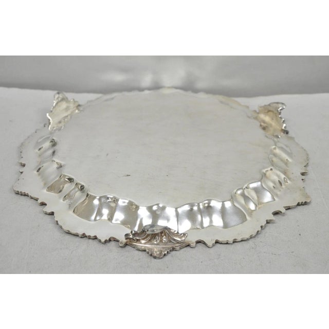 Vintage Sbep Victorian Silver Plated Round Scalloped Salver Bar Tray Platter For Sale - Image 12 of 14