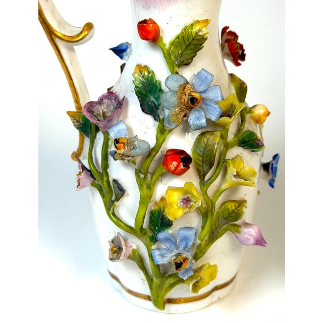 Meissen Applied Floral Porcelain Perfume Ewer Original Stopper, Germany, 1875 For Sale - Image 16 of 17