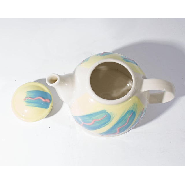Contemporary Late 20th Century Feltman Langer Postmodern Hand-Painted Ceramic Teapot For Sale - Image 3 of 8