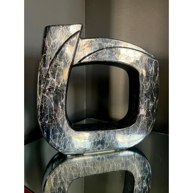 1980s Postmodern Black Ceramic Marbled Vase For Sale In Cincinnati - Image 6 of 6