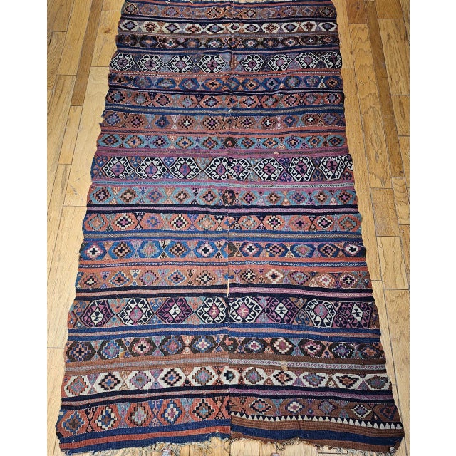 Navy Blue Antique Caucasian Shirvan Kilim, Handwoven Wool, Allover Geometric Pattern, 1880s, 5' x 10' For Sale - Image 8 of 16