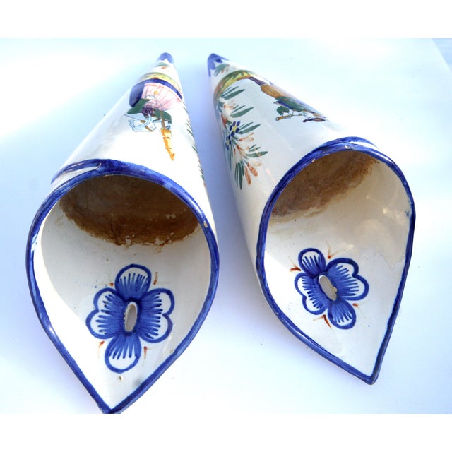 White Mid-20th Century Set of French Henriot Quimper Tin-Glazed Faience Wall Pocket Vases For Sale - Image 8 of 10