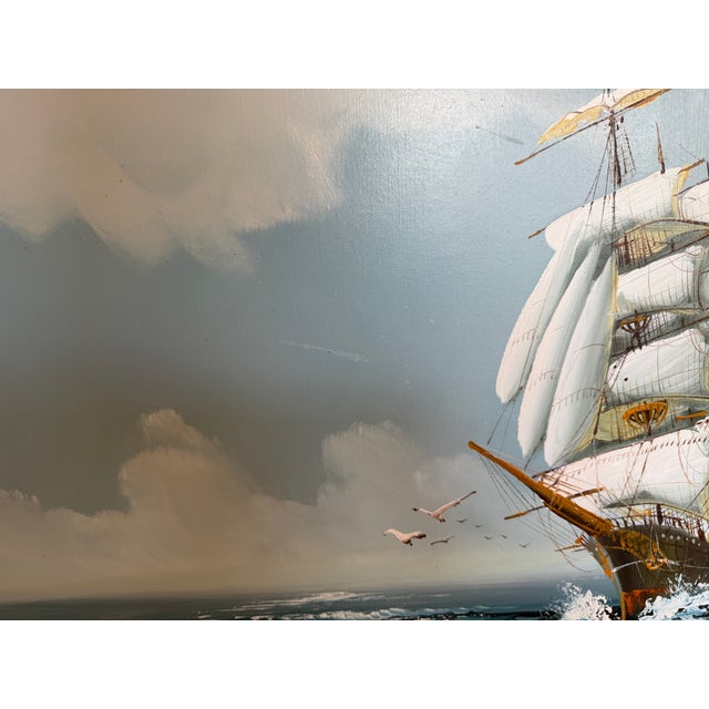 Listed Artist Hewett Jackson Original Oil Painting Tall Ship Seascape Framed For Sale In Jacksonville, FL - Image 6 of 10