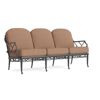 Brown Jordan Calcutta Sofa, Textured Pewter frame with Fusion Clay fabric For Sale