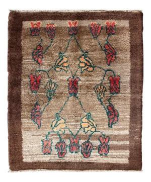Vintage Tulu Rug With Camel Color Field and Flowers Surrounded by Brown Border