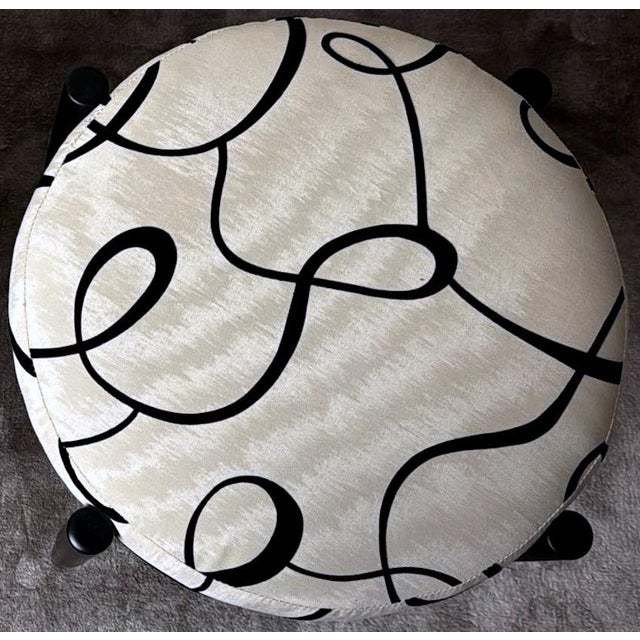 1950s Vintage Pair of Round Italian Stools in Ebonized Wood and Dedar Fabric For Sale - Image 6 of 12