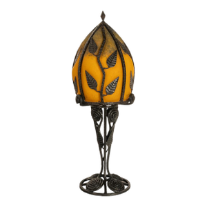 Large Antique French Art Deco Daum Glass & Edgar Brandt Iron Table Lamp 1920s