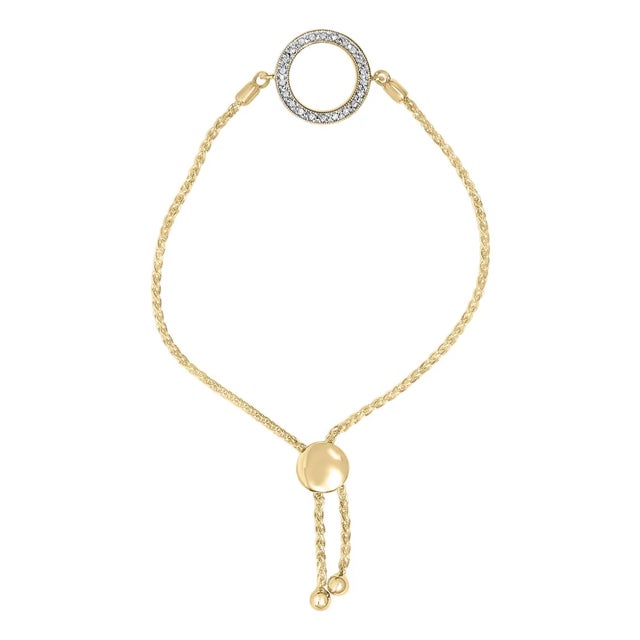 Gold Vermeil Diamond Accent Circle Lariat Bolo Bracelet For Sale