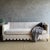 Greige Madison Slip Covered Ticking Stripe Linen Sofa With Scallop Skirt Down Cushion For Sale - Image 8 of 10