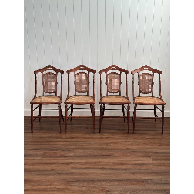 Victorian Era Antique Cane & Wood Dining Chairs, Set of 4 For Sale - Image 11 of 18