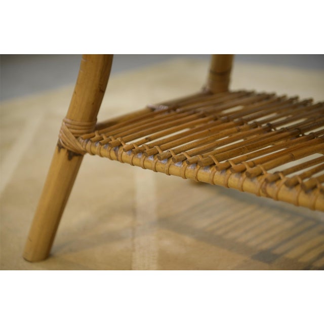 Coffee Table in Rattan and Ceramic attributed to Audoux Minet, 1950s For Sale - Image 4 of 9