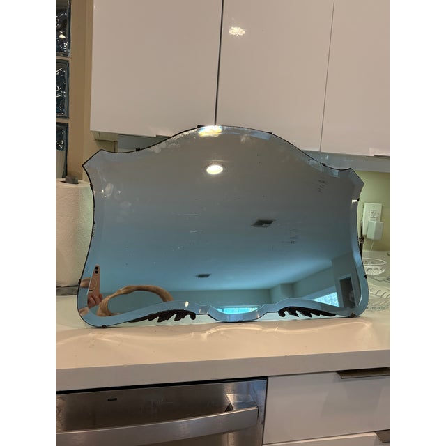 Antiqued Shield Wall Mirror With Carved Scroll Wood Accents For Sale - Image 15 of 15