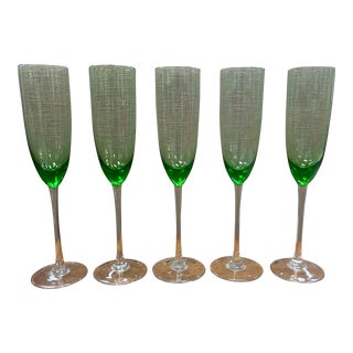 Green Lenox Champagne Flutes - Set of 5 For Sale