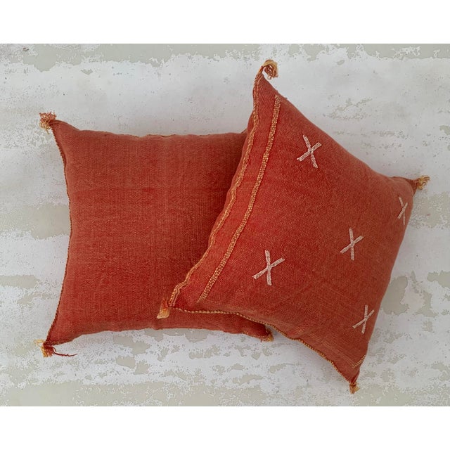 Moroccan Contemporary Red Brick Silk Sabra Pillow Covers- a Pair For Sale - Image 3 of 9