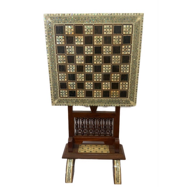 Brown Handmade Arabic Folding Chess Table – Solid Wood & Mother of Pearl Inlay For Sale - Image 8 of 11