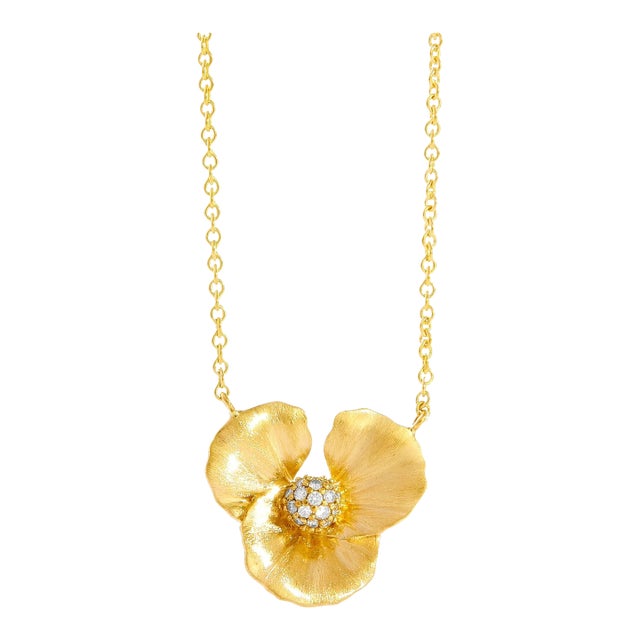 Syna Yellow Gold Flower Necklace with Diamonds For Sale