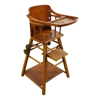 Wooden Children's High Chair with Tray and Footrest For Sale