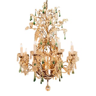 19th Century Italian Tole and Green Crystal Drop Chandelier For Sale