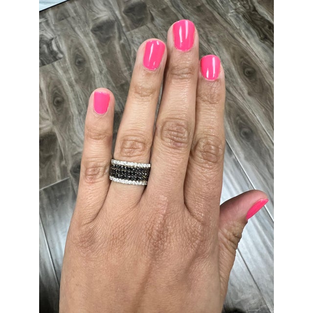 Metal 3.00 Carat Black Diamond White Diamond Yellow Gold Band, Size 7 For Sale - Image 7 of 7