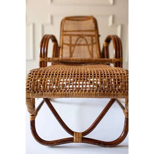1960s Vintage Wicker and Bamboo Reclining Lounge Chair For Sale - Image 5 of 9
