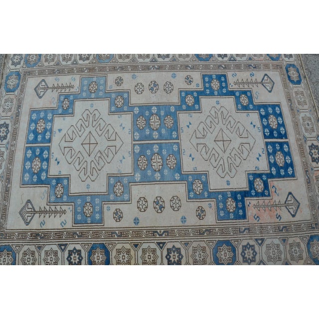 Off White and Pale Blue Turkish Carpet For Sale - Image 6 of 11