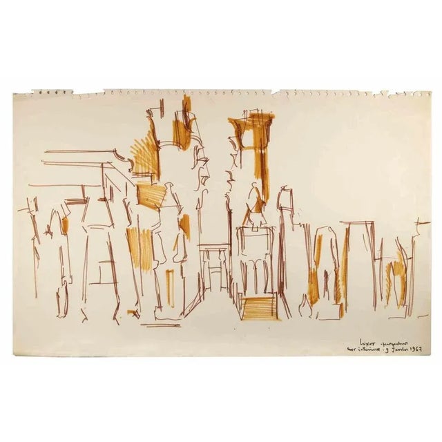 View of Luxor is a Colors Markers Drawing realized by Reynold Arnould (Le Havre 1919 - Paris 1980). Good condition on a...