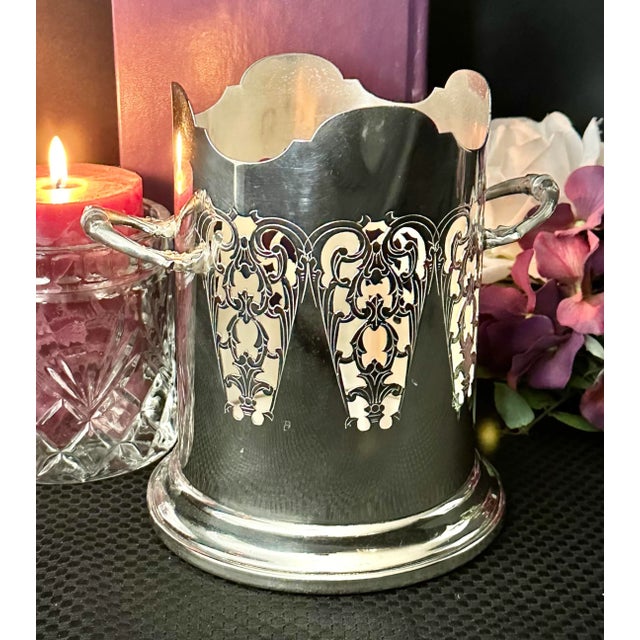Vintage English Silver Plated Pierced Wine Bottle Holder For Sale - Image 9 of 9