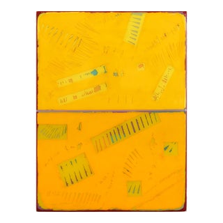 Double Vision 69 - Modern Shiny Resin Minimalist Vibrant Yellow Abstract Original Artwork by Ricky Hunt For Sale