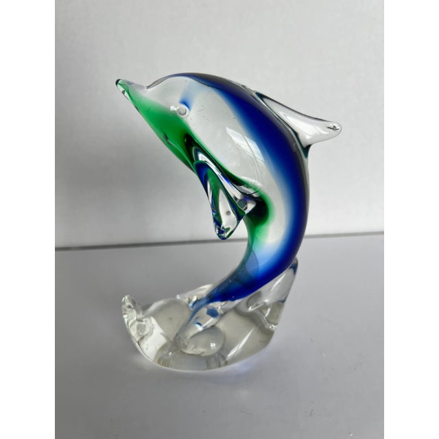 1970s 1970s Mouth-Blown Murano Style Dolphin Glass Paperweight For Sale - Image 5 of 10