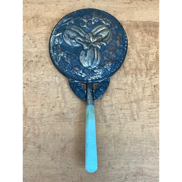 Vintage Floral Motif Metal Hand Mirror For Sale - Image 4 of 13