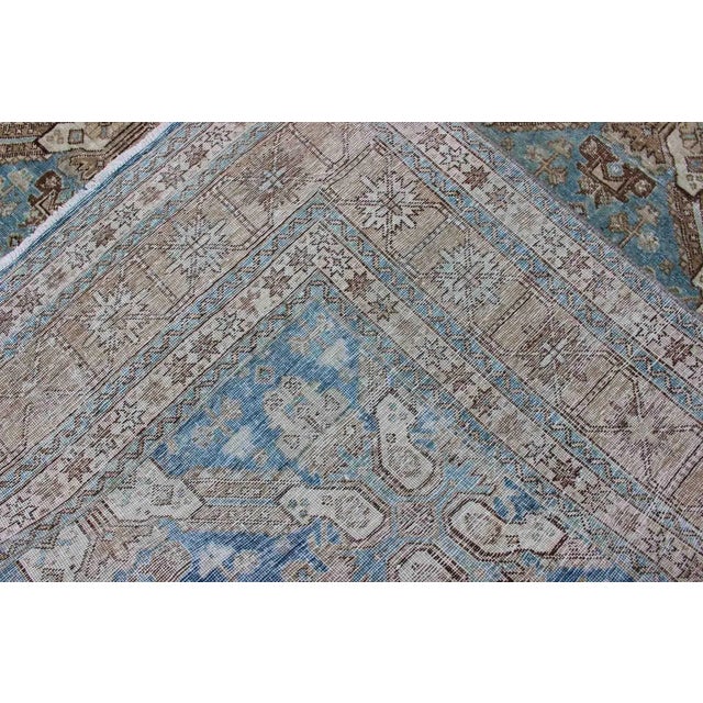 Hand Knotted Antique All-Over Pattern Persian Geometric Tabriz Rug in Blue and Taupe For Sale - Image 12 of 13