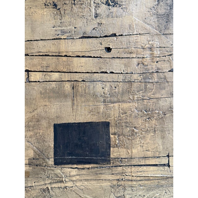 Contemporary 1990s Marc Lambrechts Original Abstract Mixed Media- “In Motion a 97. Oil/Asphalt on Plaster on Wood/Metal 105cm X 105cm (42”x42”) For Sale - Image 3 of 12