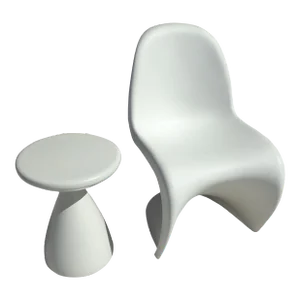 Verner Panton for Vitra White Panton Chair with Side Stool - 2 Pieces