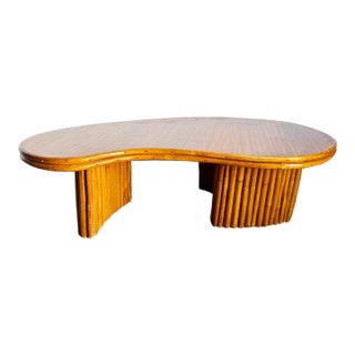 Boho Chic Bamboo Kidney Shaped Coffee Table For Sale