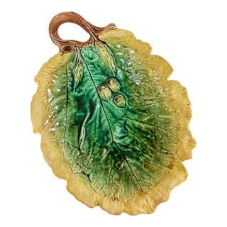 Antique 19th Century Majolica Oak Leaf Bread Tray, C1870s For Sale