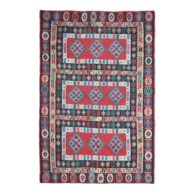 1970s Vintage Turkish Hand-Knotted Wool Cotton Red Area Rug For Sale