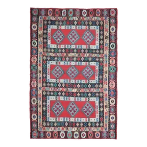 1970s Vintage Turkish Hand-Knotted Wool Cotton Red Area Rug