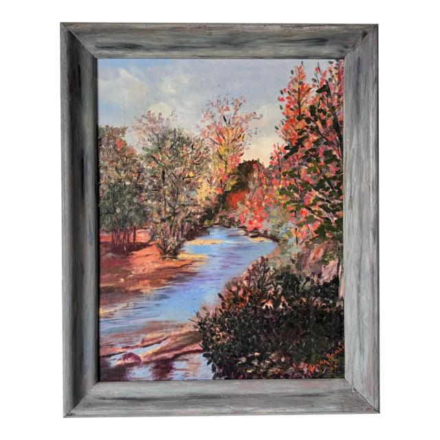 1962 Verna C. Rambo " October in Georgia " Fall River Landscape Oil Painting, Framed For Sale