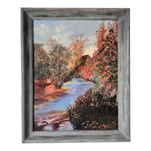1962 Verna C. Rambo " October in Georgia " Fall River Landscape Oil Painting, Framed