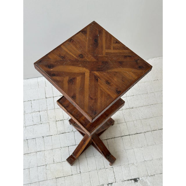 Vintage Constructivist Parquetry Tiered Wood Pedestal Stand, Circa 1940s-50s For Sale - Image 4 of 18