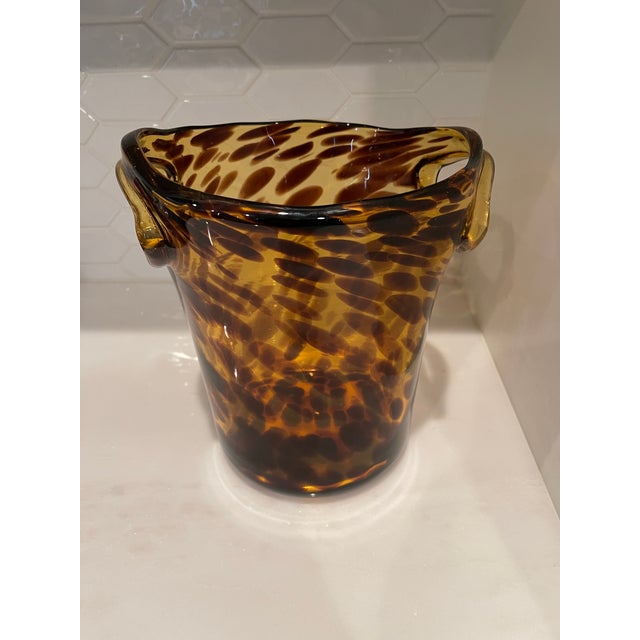Italian Vintage Christian Dior Hand Blown Glass Faux Tortoiseshell Wine Cooler Champagne Bucket For Sale - Image 3 of 5